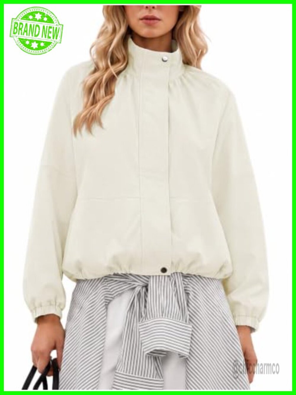 Cropped Bomber Jacket Zip Up Stand Collar Casual Oversized